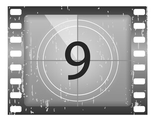 PNG, Movies countdown vectors set. Big set a classic film countdown frame at the number one, two, three, four, five, six, seven, eight and nine. Old film movie timer count. Vector Illustration