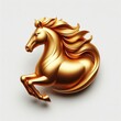 Golden horse logo. 3D gold jewelry model on a white background.