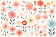 Pastel flower doodles, gentle seamless design for baby blankets and textiles ,  flat graphic drawing