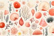 Seaside charm, cute repeating sea shells and coral, handdrawn background design ,  flat graphic drawing