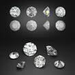 Demonstration of a diamond from different angles. Scheme of cutting. Scattering of gemstones. Black background. 3d rendering.