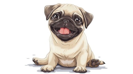 Sticker - A cute pug dog sitting on the ground with its tongue out. Perfect for pet lovers and animal-themed designs