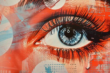 Detailed close-up of a painting of a woman's eye. Ideal for art and beauty concepts