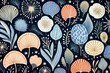 Marine motif seamless pattern, handdrawn shells and sea plants for creative textiles ,  flat graphic drawing