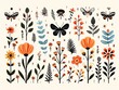Whimsical garden scene, handdrawn bugs and flowers, perfect for scrapbooking ,  simple lines drawing