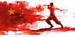 Chinese Flag with a Calligrapher and a Martial Artist - Visualize the Chinese flag with a calligrapher representing China's calligraphy tradition and a martial artist
