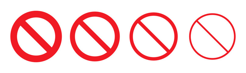 Red ban icon set. Editable vectors stop prohibitions red icon. No sign, empty no symbol. Red ban icons set. Prohibition sign. Set of prohibition sign. Stop symbol. 