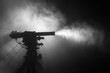 the defiance of an antiaircraft cannon in closeup, its presence a beacon of hope amidst the shroud of war fog