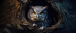 Owl bird in tree hollow. Generative AI