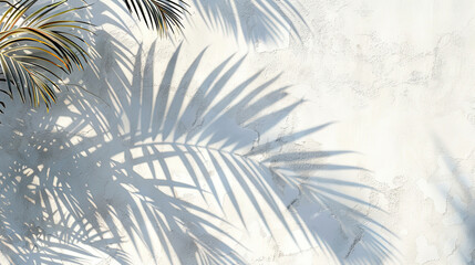 Wall Mural - Light and shadow of leaves, palm leaves on a white background. Abstract tropical leaf silhouette, natural pattern for wallpaper, spring, summer texture.