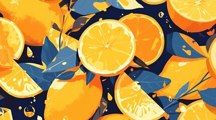 Sticker - 2d illustration featuring a sliced lemon against a dark background perfect for designing icons or logos for organic products