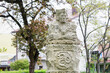 JORDANOW, POLAND - APRIL 17, 2024: Sculpture in a public garden in the old town of Jordanow, Poland.