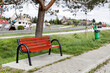 CHABOWKA, POLAND - APRIL 26, 2024: A bench in a rest area for travelers on the route to Zakopane, Poland.