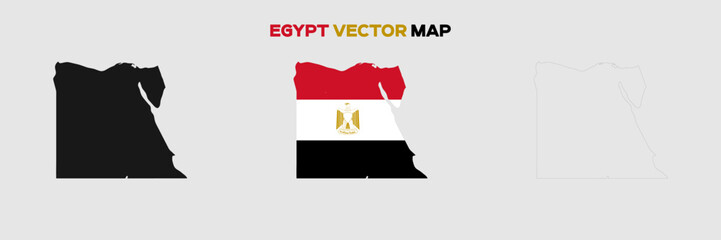 Wall Mural - Egypt Map Vector Pack. Map with Flag. Gray Map Silhouette. Gray Outline Map. Editable EPS file.