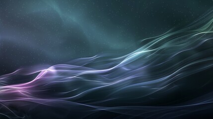 Purple, green and blue space waves and stars on the dark background.