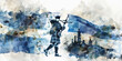 © Lila Patel - Scottish Flag with a Bagpiper and a Whisky Distiller - Picture the Scottish flag with a bagpiper representing Scotland's musical tradition and a whisky distiller