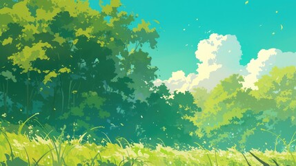 Wall Mural - Illustration of a lush green backdrop depicting a beautiful summer landscape