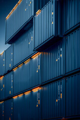 Illuminated Shipping Containers Stacked at Night Under Starry Sky