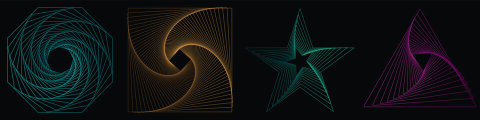 Wall Mural - abstract twisted gradient spirals. twisted wireframe tunnel with lines in the form of a triangle, sq