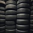 Stack of new tires at a warehouse