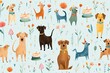 Happy hounds and birthday treats, playful pattern for scrapbooking fun ,  childlike drawing