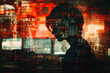 Hacker and cyber security concept, double-exposure photo of a young man and digital code