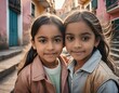 Siblings in Struggle: Little Girl and Sister Embrace the Lens