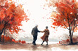 Illustration of a senior couple dancing in the park in the fall