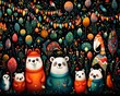 Party time in the animal kingdom, repeating pattern for festive backgrounds ,  high resolution