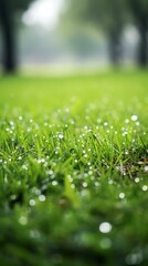 Wall Mural - b'Close-up of green grass with dew drops'