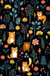 Jungle critters celebrating, seamless pattern for cheerful childrens textiles ,  flat graphic drawing
