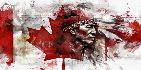 Canadian Flag with a First Nations Chief and a Lumberjack - Visualize the Canadian flag with a First Nations chief representing Canada's indigenous peoples, and a lumberjack forest industry