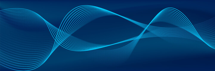 Wall Mural - Abstract blue background with glowing wave. Shiny blue moving lines design element. Modern smooth wavy lines. Futuristic concept. Suit for banner, brochure, cover, website, corporate, flyer