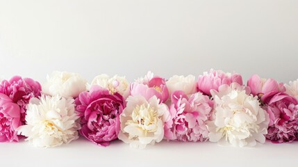 Poster - A stunning photograph captures the vibrancy of large colorful peonies set against a crisp white backdrop exuding the essence of spring This artfully toned image features an arrangement of p