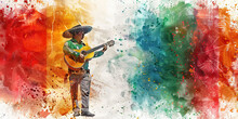 The Mexican Flag With A Mariachi Band Member And A Muralist - Imagine The Mexican Flag With A Member Of A Mariachi Band Representing Mexican Music And Culture, And A Muralist Symbolizing Mexico'