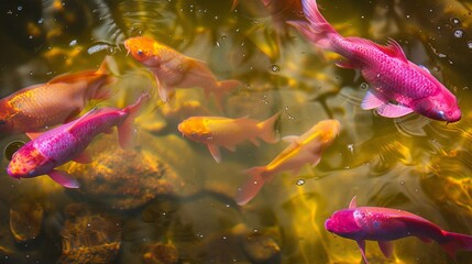 pink fish in gold water