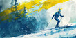 The Swedish Flag with a Viking and a Cross-Country Skier - Visualize the Swedish flag with a Viking representing Sweden's history and a cross-country skier symbolizing the country's love for winter sp