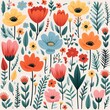 Joyful handdrawn flowers, seamless pattern for birthday backdrop and crafts ,  flat graphic drawing