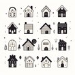 Simple line house collection, childlike art, repeating flat graphic, white background vector illustration ,  cute drawing