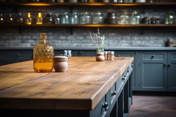 Wall Mural - b'Rustic wooden table in a modern kitchen'