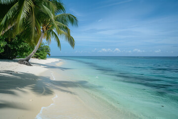 Tropical Beach With Palm Trees and Clear Blue Water