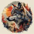 Wolf badge for t-shirt design. Animal wolf concept poster. Creative graphic design. Digital artistic raster bitmap. Digital painting art. AI artwork.	