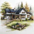b'Modern Farmhouse Exterior Design with Landscaping'