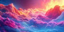 Colorful Abstract 3D Landscape With A Bright Light In The Distance