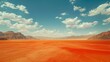 b'Red desert landscape with blue sky and white clouds'