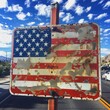 American flag in the form of a road sign. AI generative.