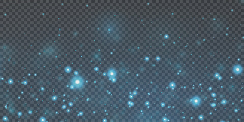 Wall Mural - Blue magic dust with sparkling lights and stars. On a transparent background.