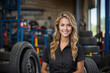 Tire service. An auto mechanic at a tire service. Repair and sale of tires for cars.