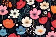 Birthday fabric pattern, cute and colorful handdrawn flowers, seamless design ,  repeating pattern drawing