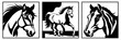 Horse . Black and white animal graphics. Logo design for use in graphics. Print for T-shirts, design for tattoos. Generated by Ai